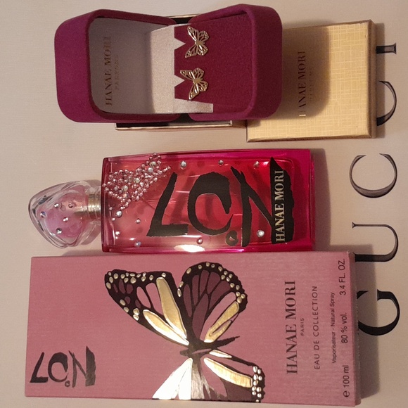 Hanae Mori Paris No. 7 3.4 FL. Oz. With Swarovski Crystal Bottle and Earrings - Picture 4 of 4